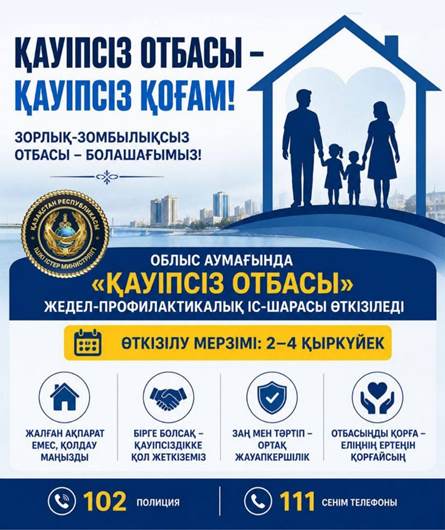 Атырауда «Қауіпсіз отбасы» жедел-профилактикалық іс-шарасы басталды